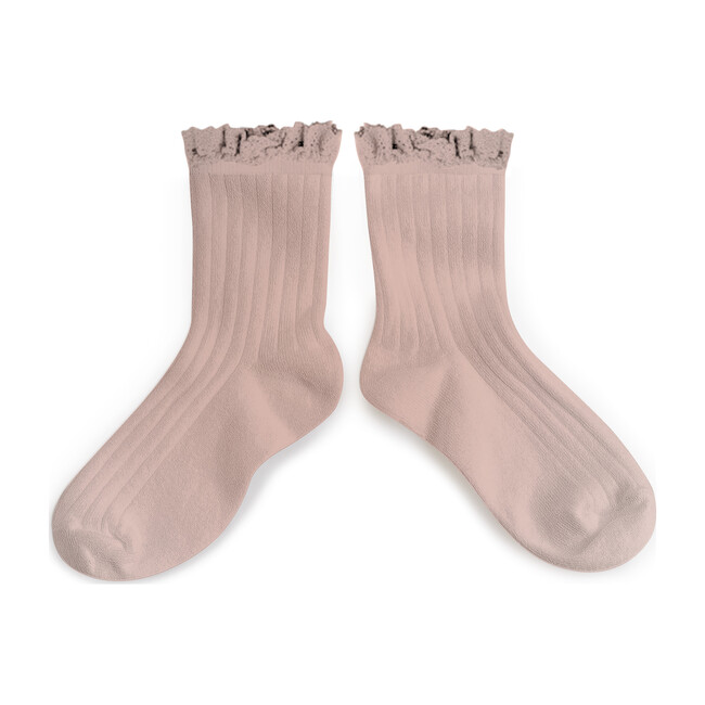 Collégien Lace Trim Ankle Socks, Blush - Socks - 1