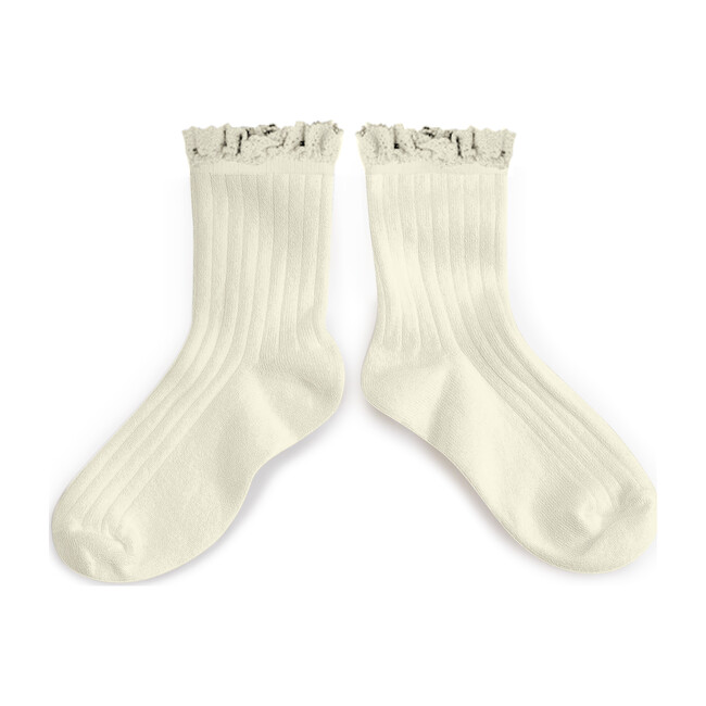 Collégien Lace Trim Ankle Socks, Cream - Socks - 1