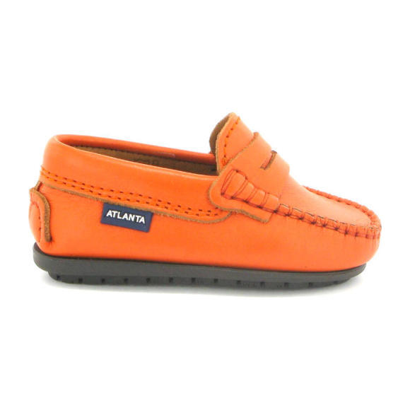Toddler Penny Mocassin in Smooth Leather, Orange - Slip Ons - 1