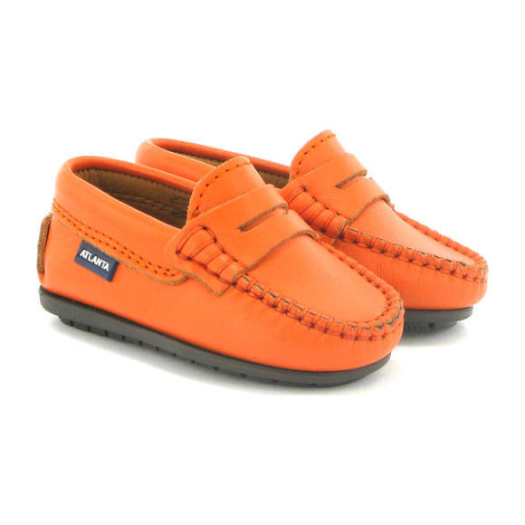 Toddler Penny Mocassin in Smooth Leather, Orange - Slip Ons - 2