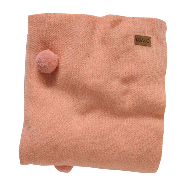 Wool Pom Pom Throw Blanket, Peach - Blankets - 1