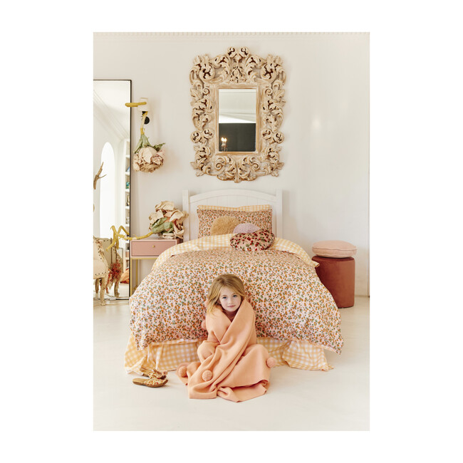 Wool Pom Pom Throw Blanket, Peach - Blankets - 2