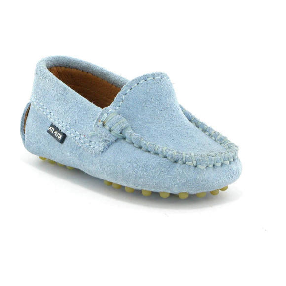 Baby Plain Vamp Mocassin in Suede, Sky Blue - Slip Ons - 4