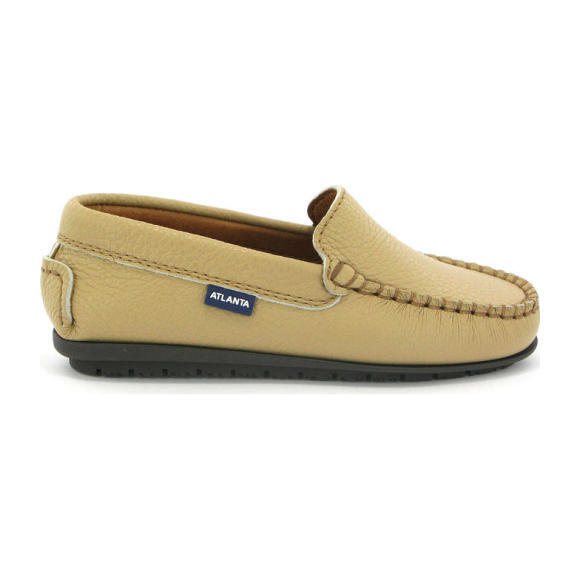 Plain Vamp Mocassin in Grainy Leather, Beige - Slip Ons - 1