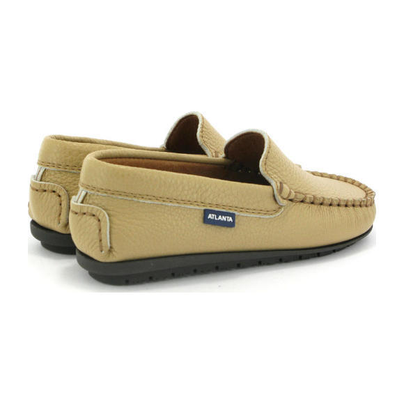 Plain Vamp Mocassin in Grainy Leather, Beige - Slip Ons - 3