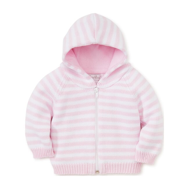 Rugby Stripe Knit Hooded Cardigan, Pink - Sweaters - 1