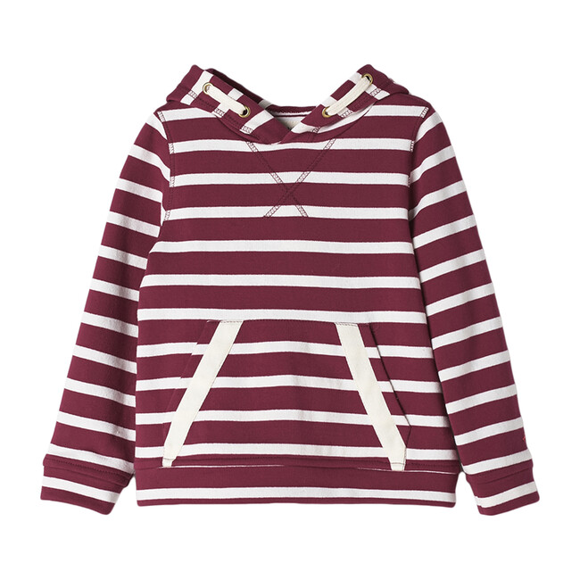 Striped Hooded Sweatshirt, Red - Sweatshirts - 1