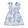 Floral Toile Silk Chiffon Tiered Dress, Blue - Dresses - 1 - thumbnail