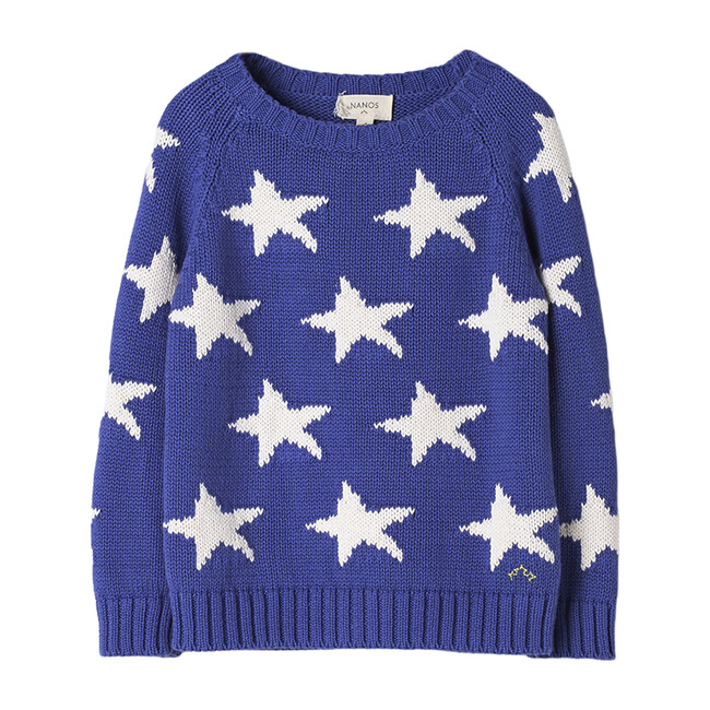 Cotton Star Intarsia Sweater, Blue - Sweaters - 1