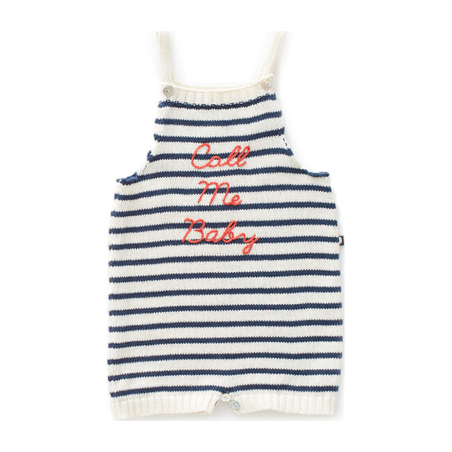 Striped Knit Romper, Navy - Onesies - 1