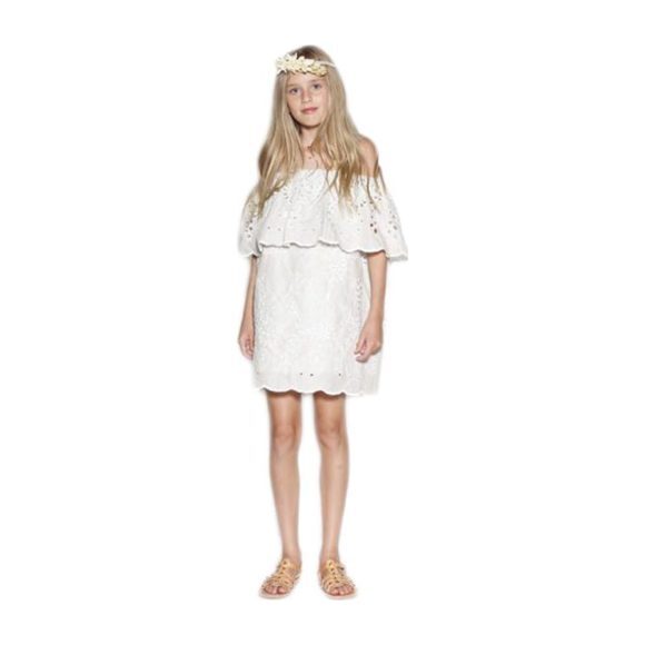 Isles Embroidered Off Shoulder Dress, Mint - Dresses - 2