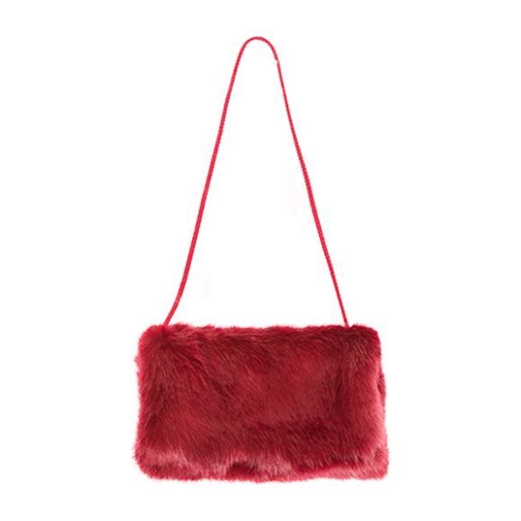 Fuzzy Faux Fur Hand Muff, Red - Gloves - 1