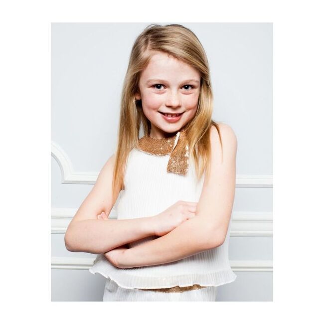 Megan Top with Gold Sequin Collar, White