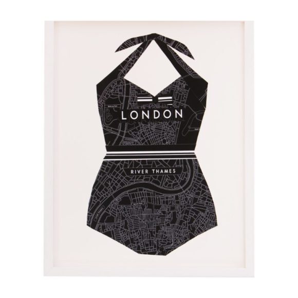 Folded Paper Map Bathing Suit: London, Black - Art - 1