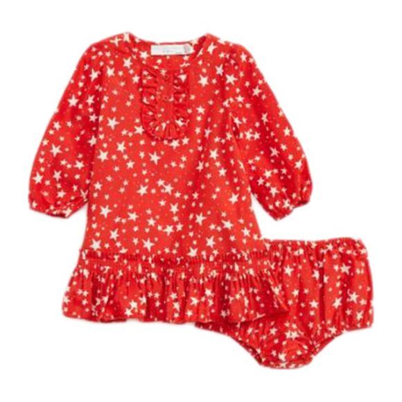 Astrid Star Printed Cotton-Silk Dress, Red - Dresses - 1