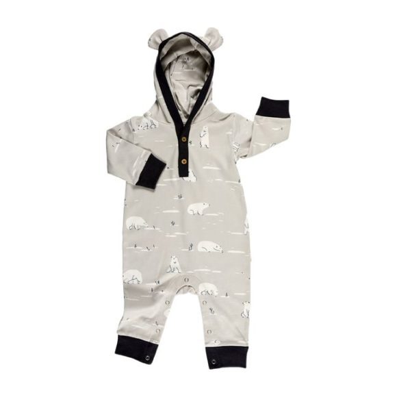Polar Guardian Long Sleeve Bear Jumpsuit, Grey - Onesies - 1