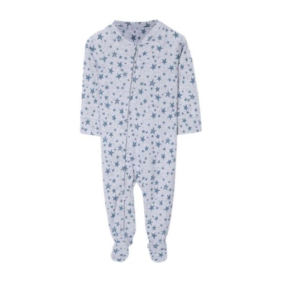 Bitsy Star Printed Footie with Asymetrical Zipper, Grey - Onesies - 1