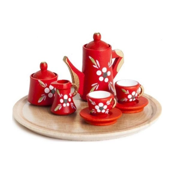 Miniature Red Floral Dollhouse Tea Set - Dollhouses - 1