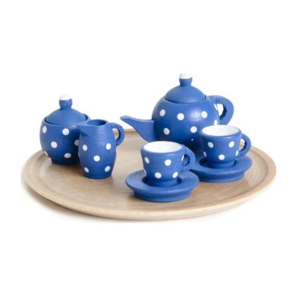 Miniature Blue Polka Dot Dollhouse Tea Set - Dollhouses - 1