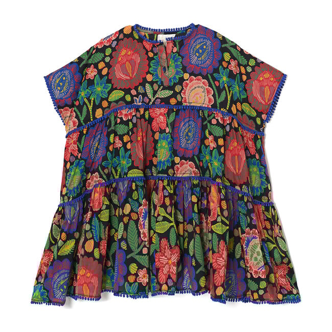 *Exclusive* Zsofia Peasant Matyo Floral Kaftan, Maisonette Blue