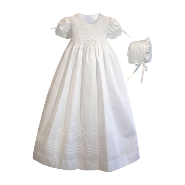 Pearl Gown & Bonnet, White Cotton