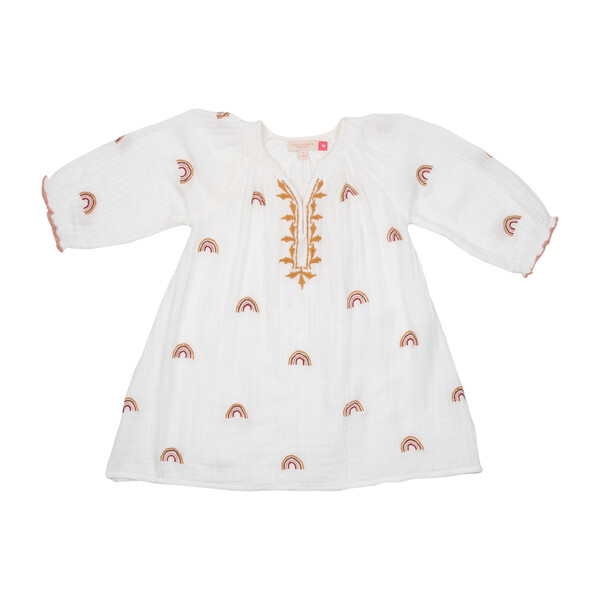 Ava Dress, Gardenia w/ Rainbow Embroidery