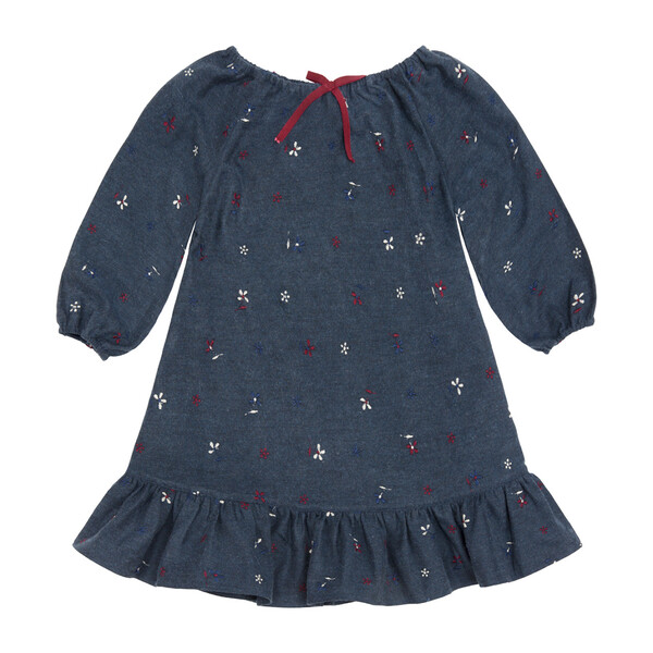 Long Sleeve Lily Dress, Red & White Floral Embroidered Chambray - Kid ...