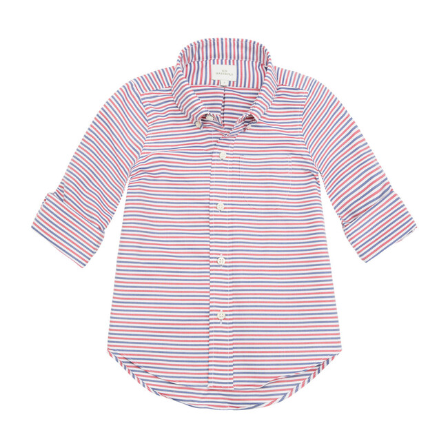 Button Down Shirt, Red & Blue Stripe - Shirts - 1