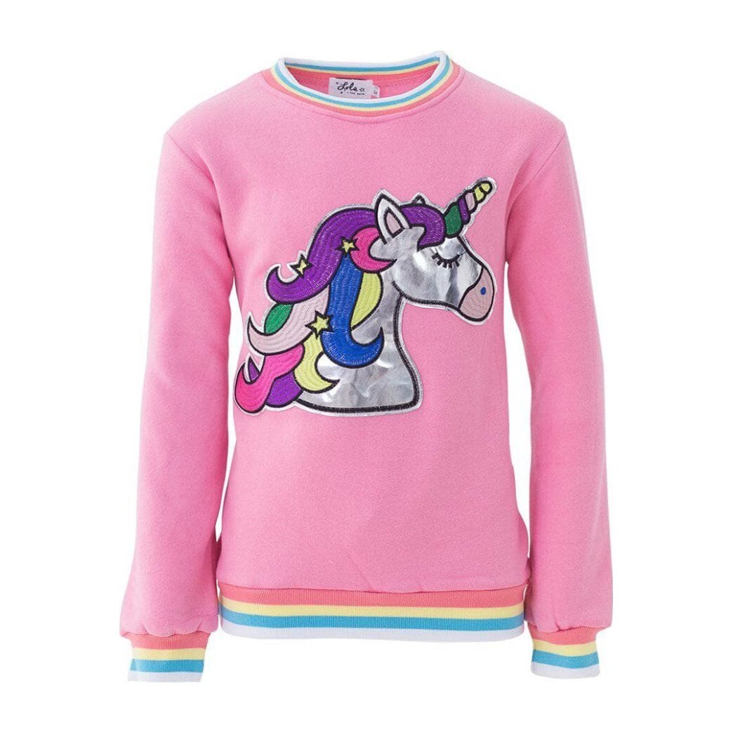 Metallic Unicorn Sweatshirt, Pink Kids Girl Clothing Tops