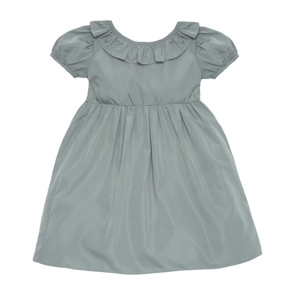 Blake Taffeta Dress with Back Bow, Slate Blue
