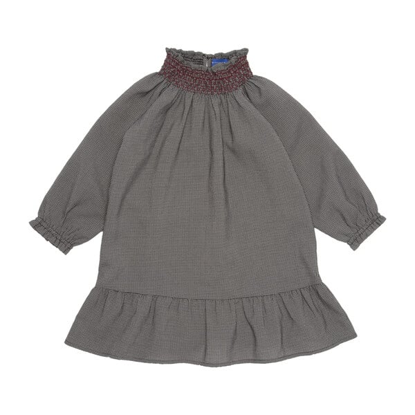 Olivia Smocked Long Sleeve Check Dress, Black & White