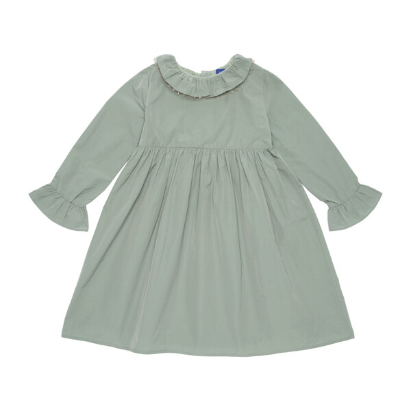 Audrey Taffeta Dress with Glitter Collar Detail, Sage Green
