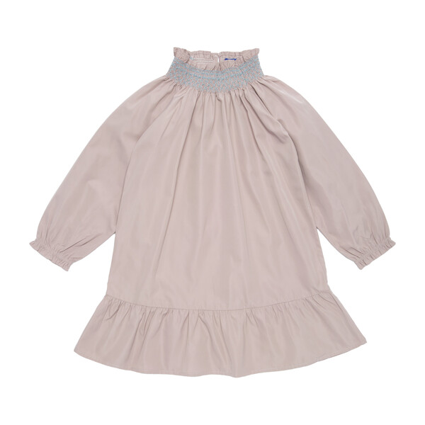 Olivia Smocked Long Sleeve Taffeta Dress, Pale Dusty Rose