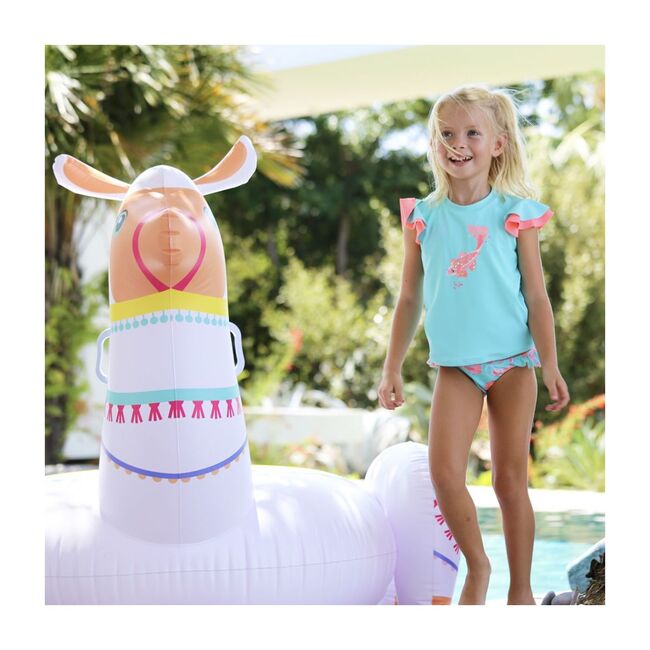 Girls Koi Carp Short Sleeve Rashguard, Aqua - Rash Guards - 2