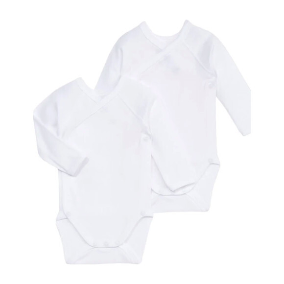 Baby Set Of Two Long Sleeved Kimono Onesies White Baby Girl Clothing