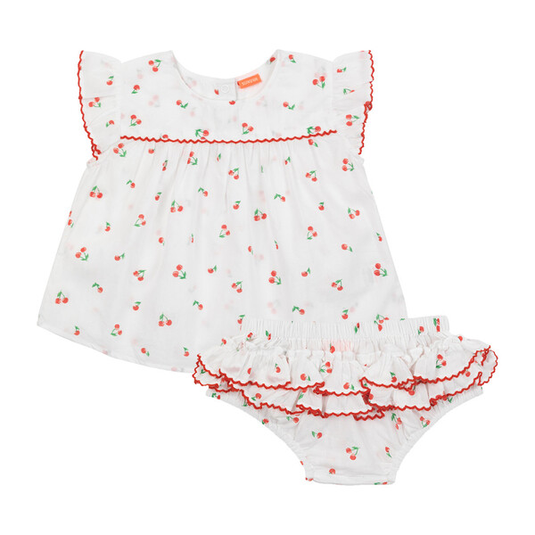 Baby Girls Cherries Cotton Set, White - Sunuva Dresses | Maisonette