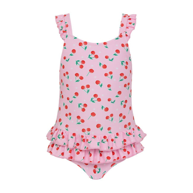 Baby Girls Cherries Frill Swimsuit, Pink - Sunuva Swim | Maisonette