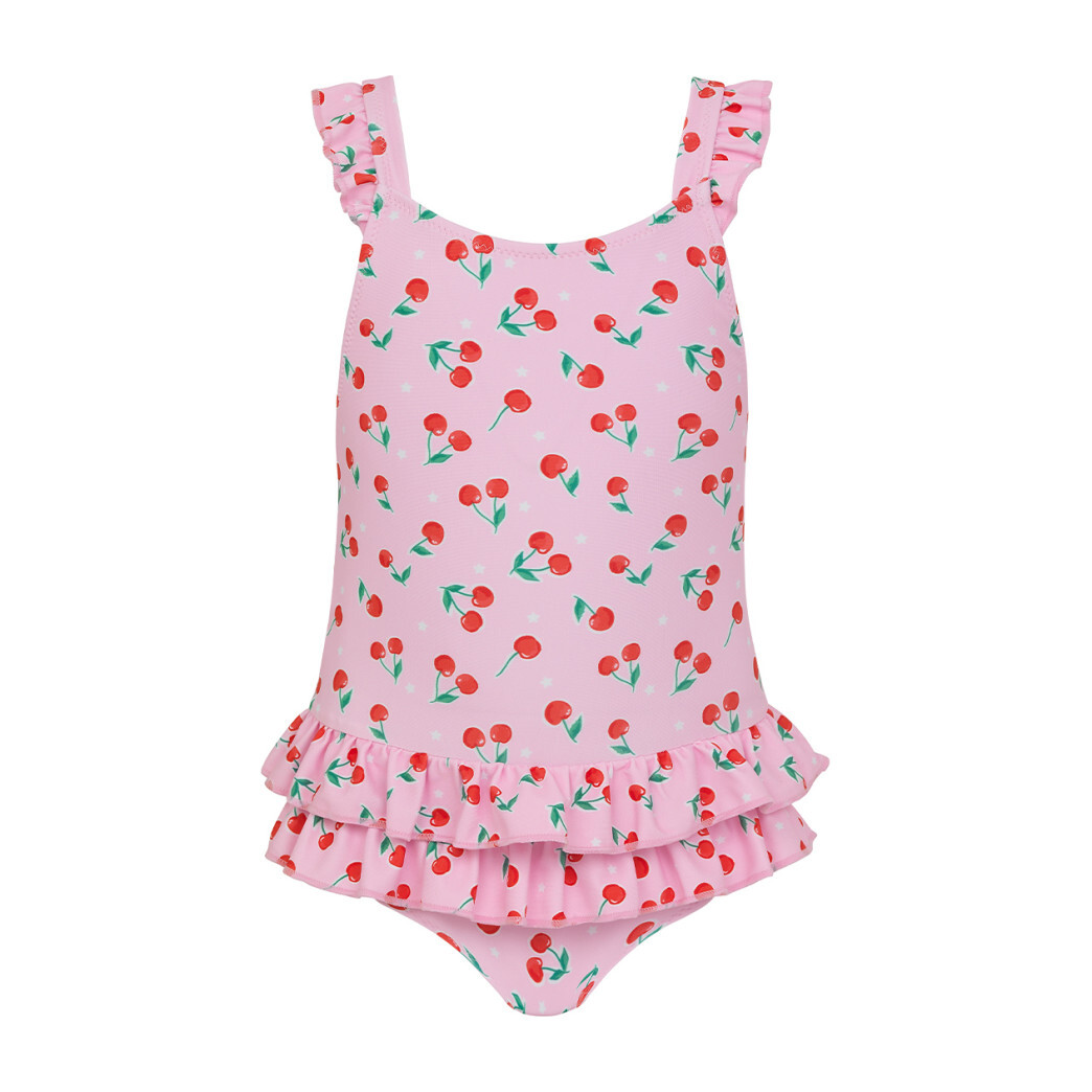 Baby Girls Cherries Frill Swimsuit, Pink Baby Girl Clothing Swim