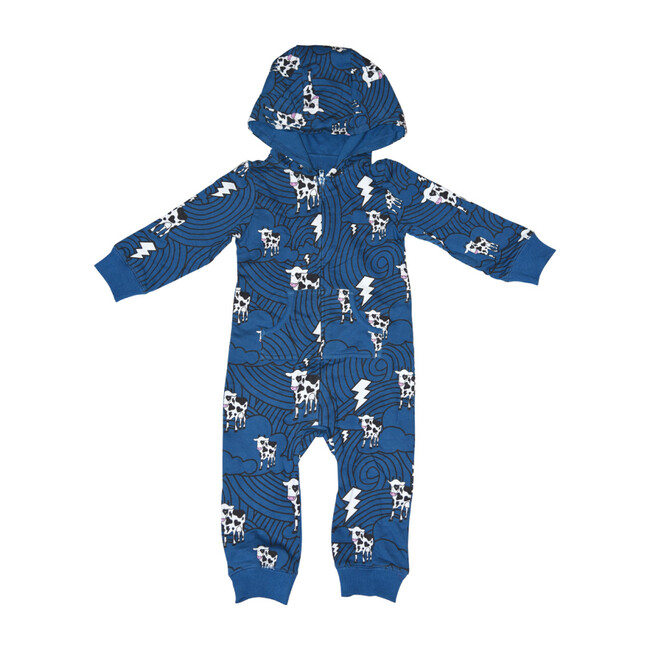 Cow Cloud Print Romper, Blue - Rompers - 1