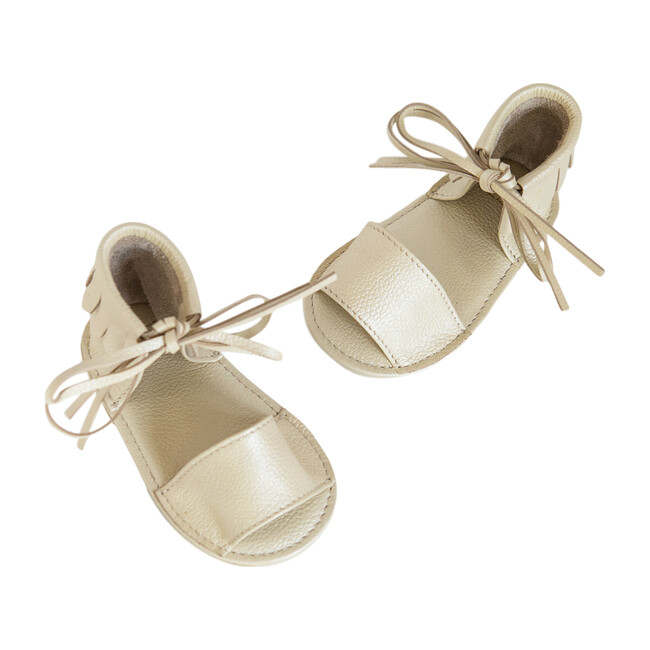 Boho Fringed Sandals, Metallic Sand Shell