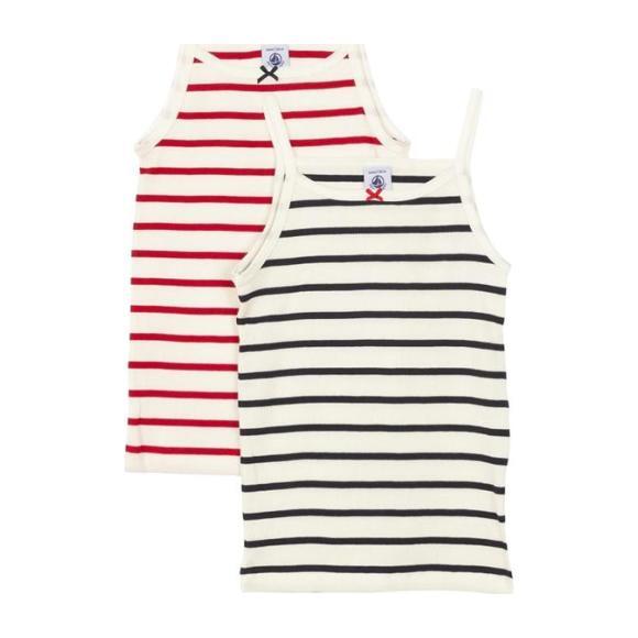 Petit Bateau Child Set Of Two Tank Tops White With Navy Blue And Red Stripes - Tunics - 1