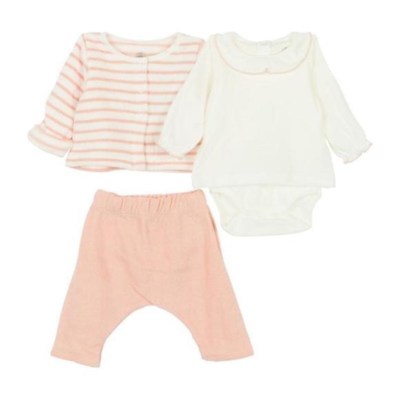 Petit Bateau Baby Three Piece Set Bodysuit With Terrycloth Cardigan And Leggings Pink Stripes - Cardigans - 1
