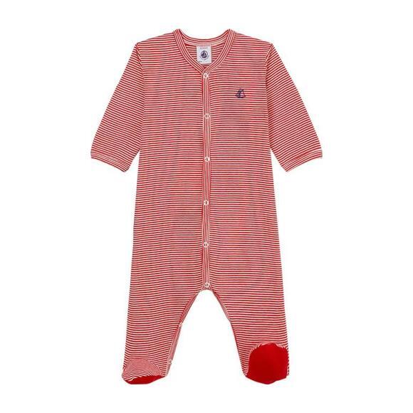 Petit Bateau Baby Pyjamas With Feet Red And White Stripes - Pajamas - 1