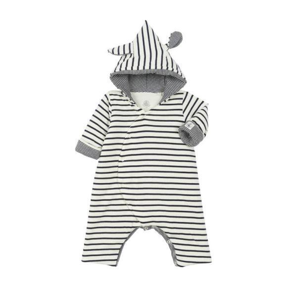 Petit Bateau Baby Padded Jumpsuit With Hood And Ears Navy Blue And White Stripes - Jumpsuits - 1