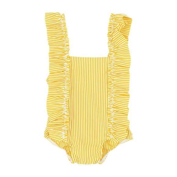 Petit Bateau Baby One Piece Swimsuit With Ruffles Yellow And White Stripes - One Pieces - 1