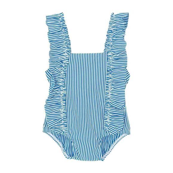 Petit Bateau Baby One Piece Swimsuit With Ruffles Blue And White ...