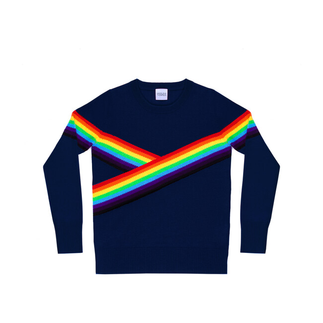 Women's Beatrice Sweater, Navy & Rainbow - Sweaters - 1