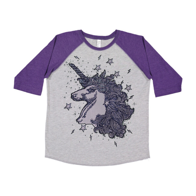 Unicorns & Stardust Baseball Tee, Purple and Grey