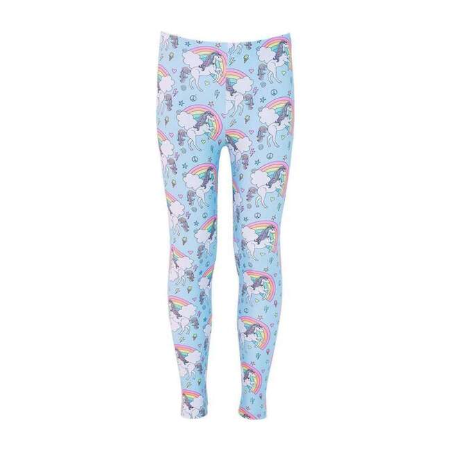 Unicorn Sky Leggings, Blue Kids Girl Clothing Pants
