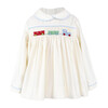 Train Smocked Long Sleeve Shirt, Cream - Shirts - 1 - thumbnail